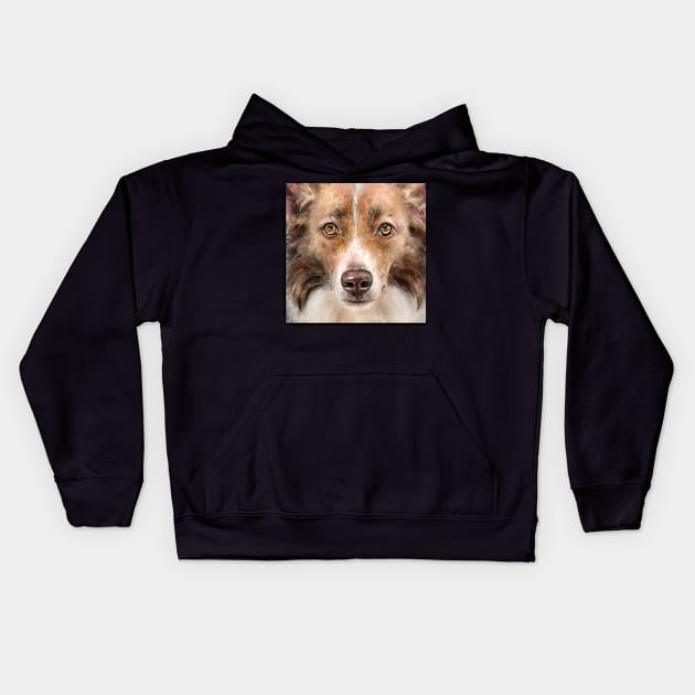 Close up Painting of a Gorgeous Brown and White Border Collie Kids Hoodie by ibadishi